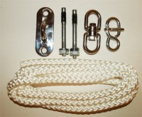 Denne godkendte loftophæng indeholder øje plade, bolter, ottetalskrog og reb.